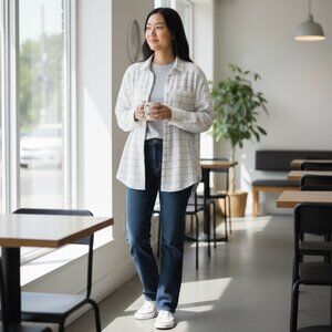 Madewell Womens XXS White Grey Windowpane Plaid Cotton Flannel Button Down Shirt